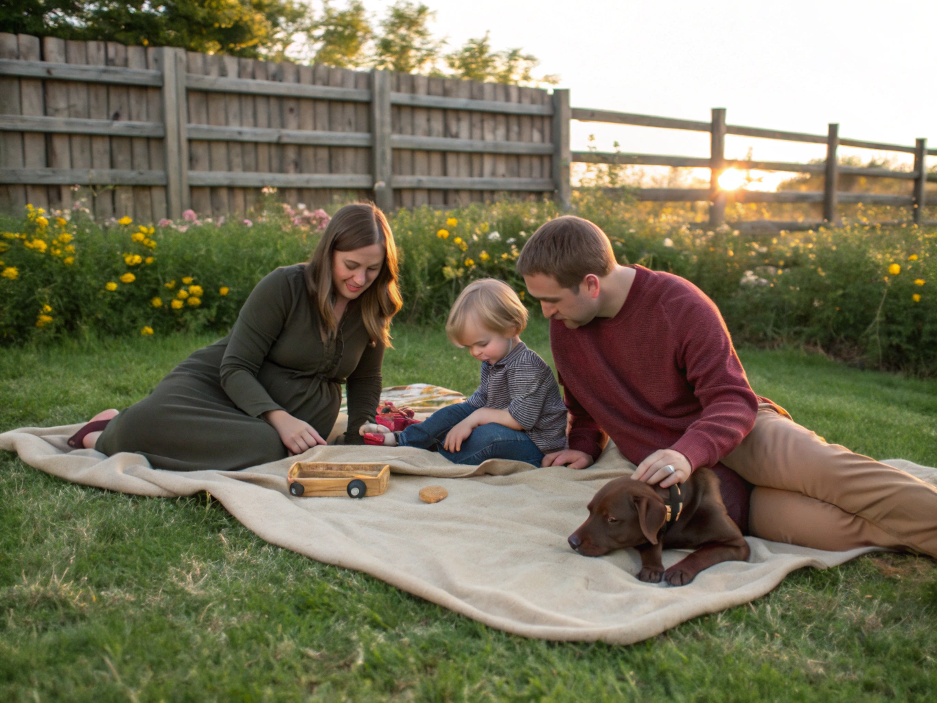 Warm-toned high-resolution image of a family in a park setting